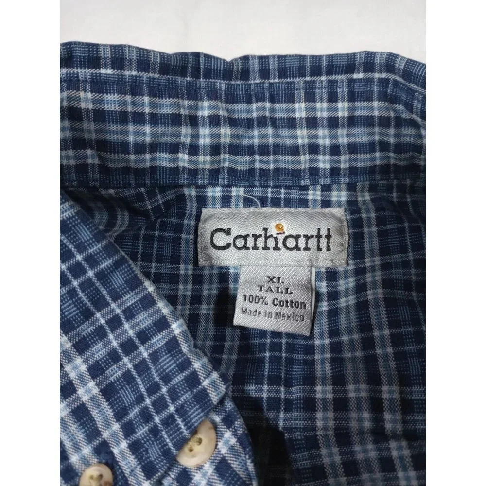 Carhartt S94 Rugged Cotton Long Sleeve Blue Plaid Work Shirt Men's Size XL Tall - Picture 3 of 9